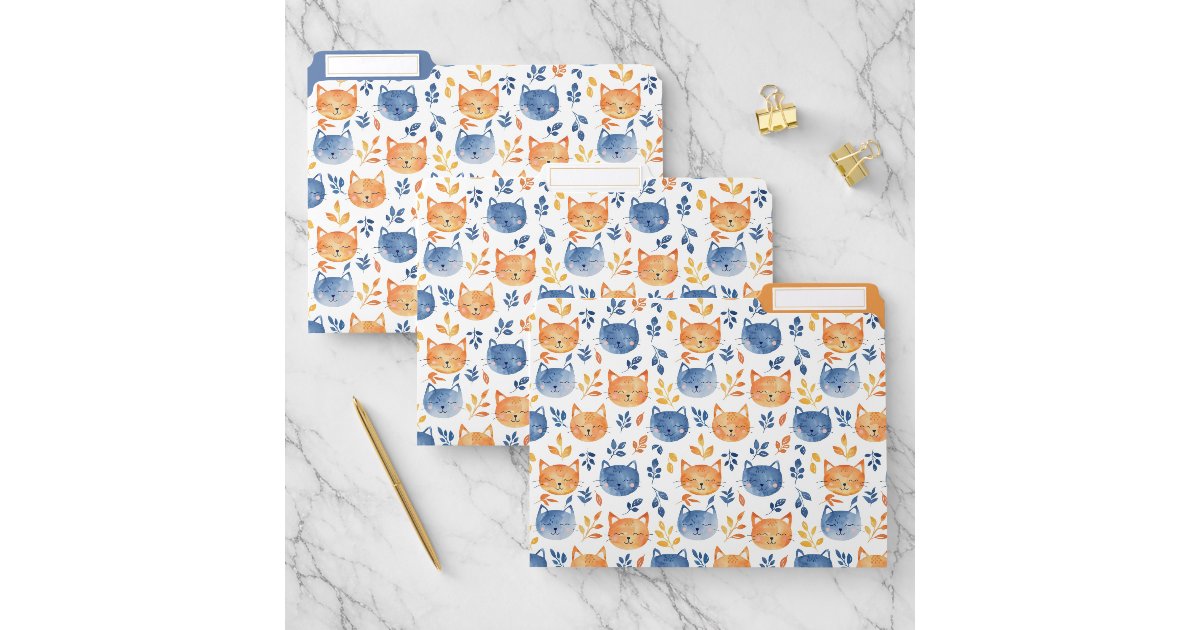 Watercolor Happy Cats Pattern File Folder | Zazzle