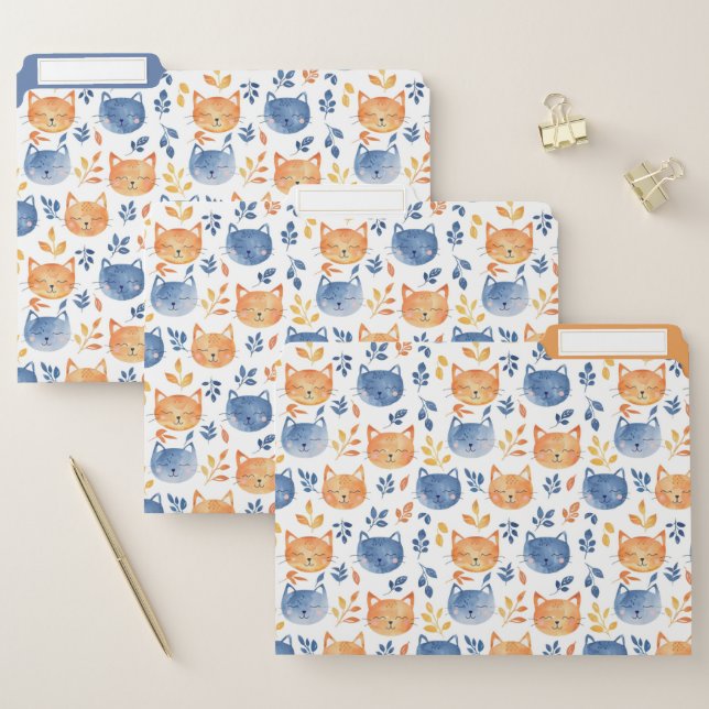 Watercolor Happy Cats Pattern File Folder (Set)