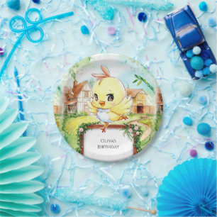 Watercolor Happy Chicken Birthday Paper Plates