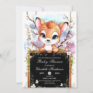 Watercolor Happy Deer Baby Shower Invitation
