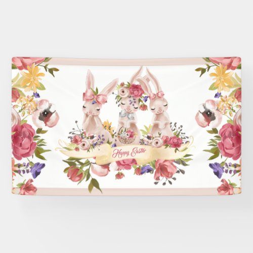 Watercolor Happy Easter Bunny Banner