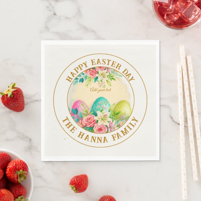 Watercolor Happy Easter Floral - Egg Rose Napkins (Insitu)