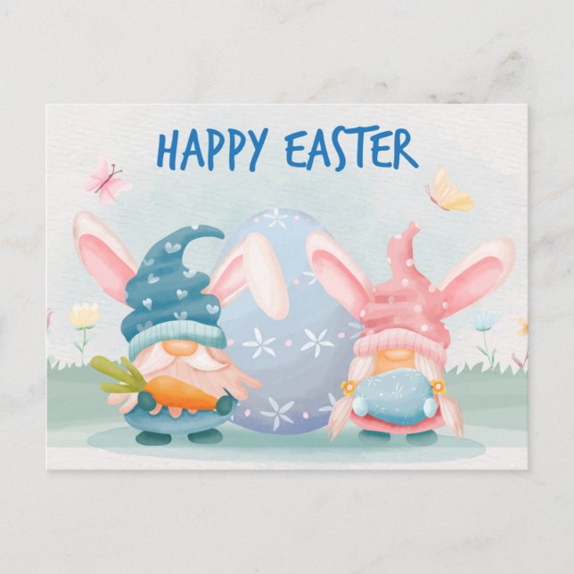 Watercolor Happy Easter Gnomes  Postcard (Front)