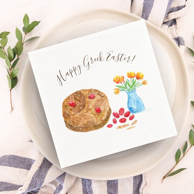 Watercolor Happy Greek Easter Napkins (Creator Uploaded)