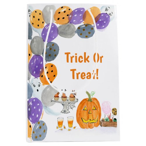 Watercolor Happy Halloween Costume Candy Buffet Medium Gift Bag
