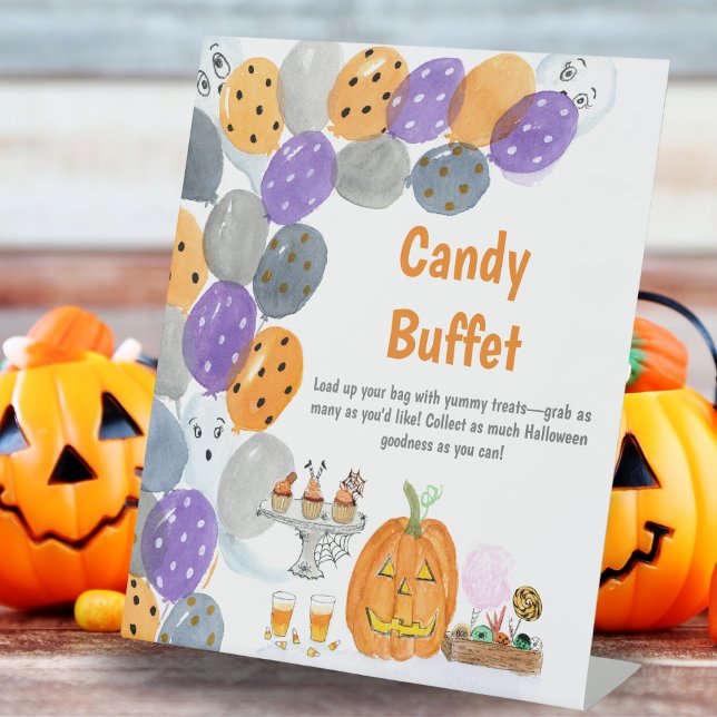 Watercolor Happy Halloween Costume Candy Buffet Pedestal Sign (Creator Uploaded)