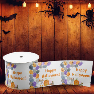 Watercolor Happy Halloween Costume Party Satin Ribbon
