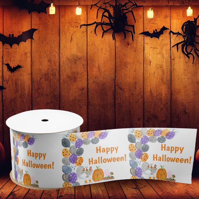 Watercolor Happy Halloween Costume Party Satin Ribbon (Creator Uploaded)