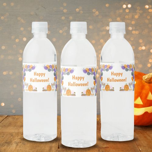 Watercolor Happy Halloween Costume Party Water Bottle Label