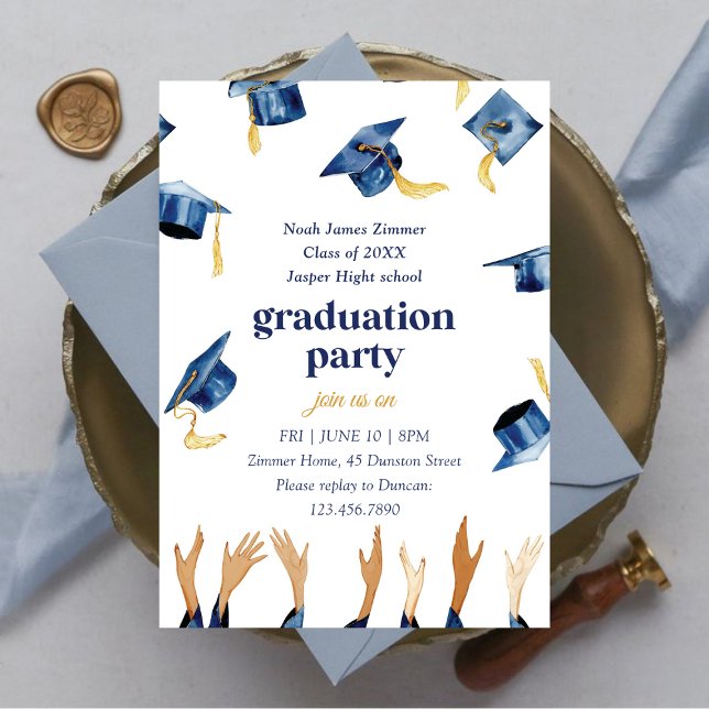 Watercolor Happy Hats Graduation Party Invitation (Creator Uploaded)