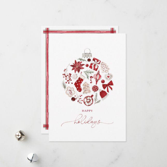 Watercolor Happy Holiday Christmas Ornament  (Front/Back In Situ)