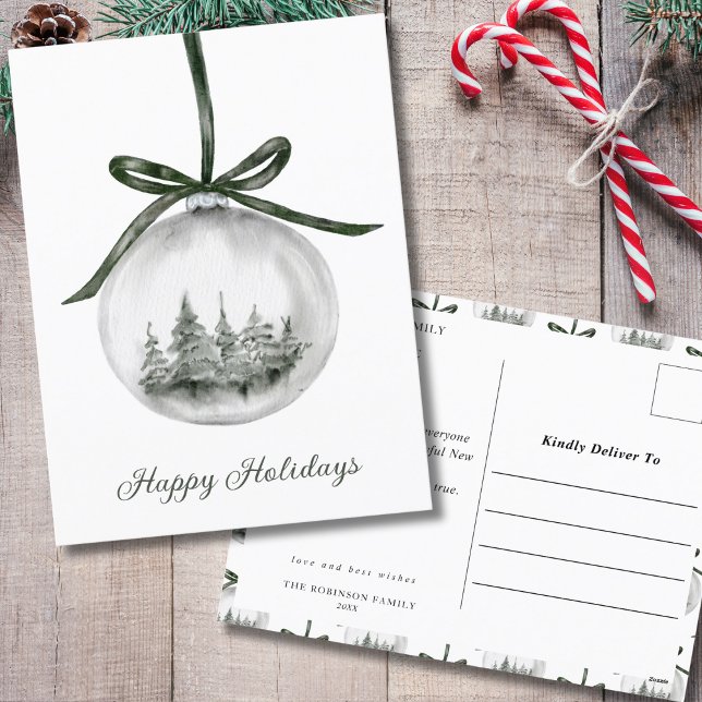 Watercolor Happy Holidays Christmas Ornament Holiday Postcard (Creator Uploaded)