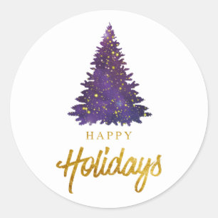 Watercolor Happy Holidays Christmas Tree Classic Round Sticker