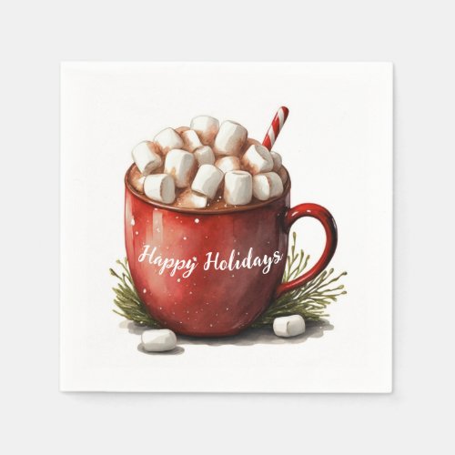 Watercolor Happy Holidays Hot Chocolate Napkins