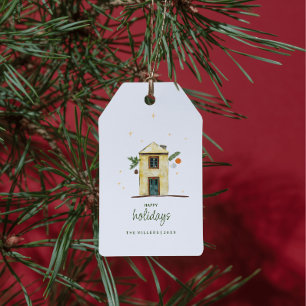 Watercolor Happy Holidays House Gift Tags
