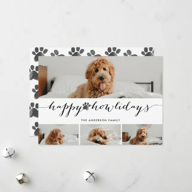 Watercolor Happy Howlidays 4 Photo Pet Collage Holiday Card | Zazzle