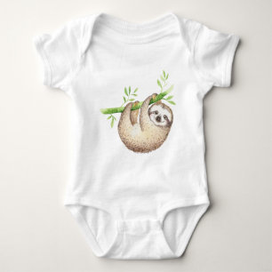 Watercolor Happy Sloth Baby Bodysuit