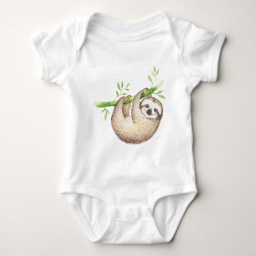 Watercolor Happy Sloth  Baby Bodysuit