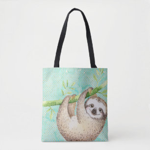 Watercolor Happy Sloth Tote Bag
