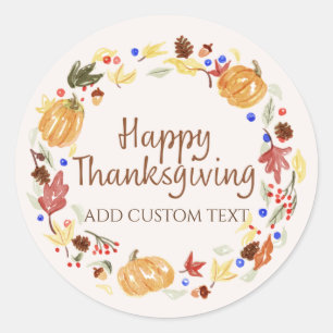 Watercolor Happy Thanksgiving Personalized Classic Round Sticker