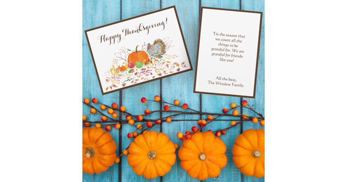 Watercolor Happy Thanksgiving Pumpkin And Turkey | Zazzle