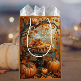 Watercolor Happy Thanksgiving Pumpkin Pie Medium Gift Bag