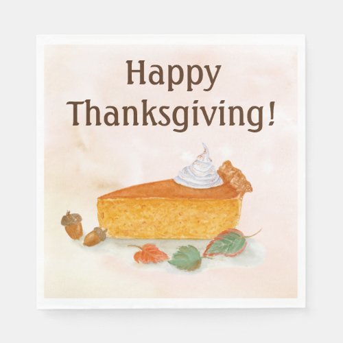 Watercolor Happy Thanksgiving Pumpkin Pie Paper Pl Napkins
