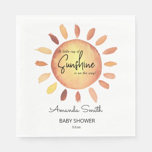 Watercolor Happy Yellow Sun Baby Shower Napkins