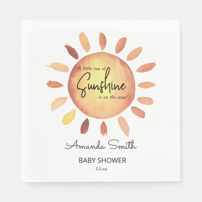 Watercolor Happy Yellow Sun Baby Shower Napkins (Front)