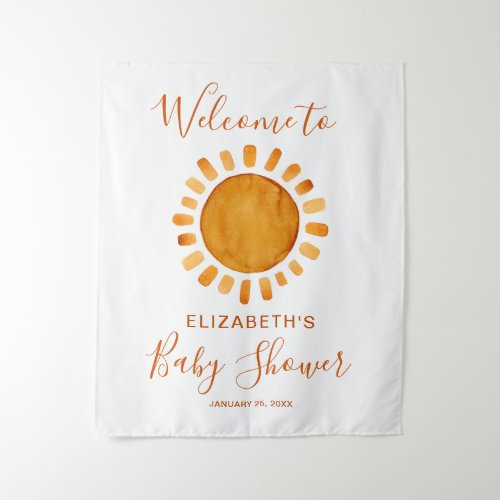  Watercolor Happy Yellow Sun Baby Shower Welcome  Tapestry