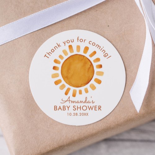 Watercolor Happy Yellow Sun Thank You Baby Shower  Classic Round Sticker