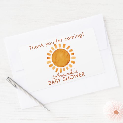 Watercolor Happy Yellow Sun Thank You Baby Shower Rectangular Sticker