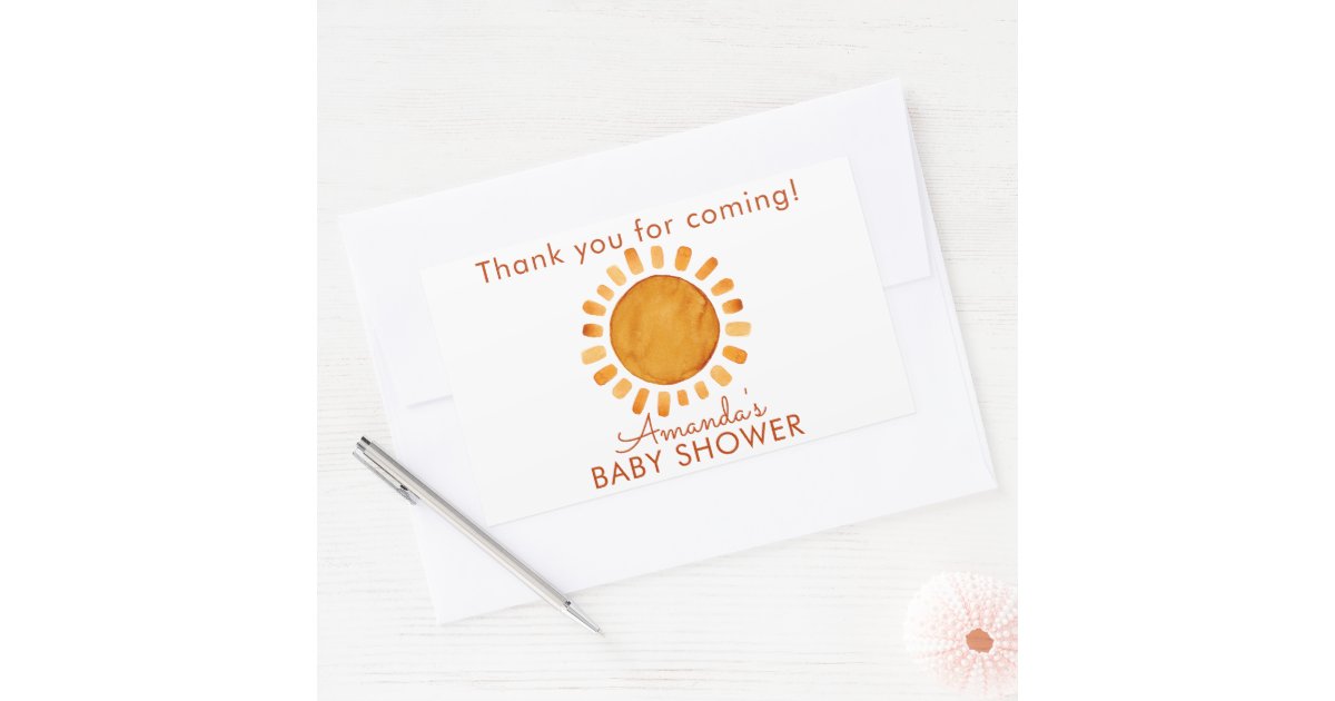 Watercolor Happy Yellow Sun Thank You Baby Shower Rectangular Sticker ...