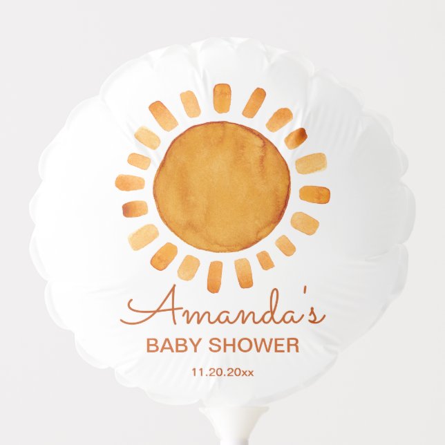 Watercolor Happy Yellow Sunshine Baby Shower   Balloon (Front)