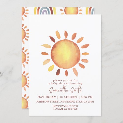 Watercolor Happy Yellow Sunshine Baby Shower Invitation
