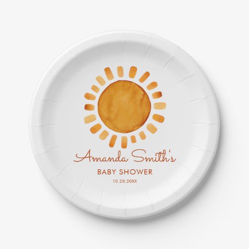 Watercolor Happy Yellow Sunshine Baby Shower  Paper Plates