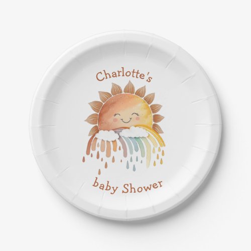 Watercolor Happy Yellow Sunshine Baby Shower Paper Plates