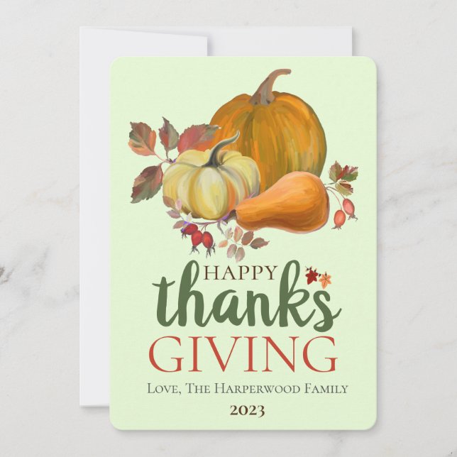 Watercolor Harvest autumn happy thanksgiving  Holiday Card (Front)