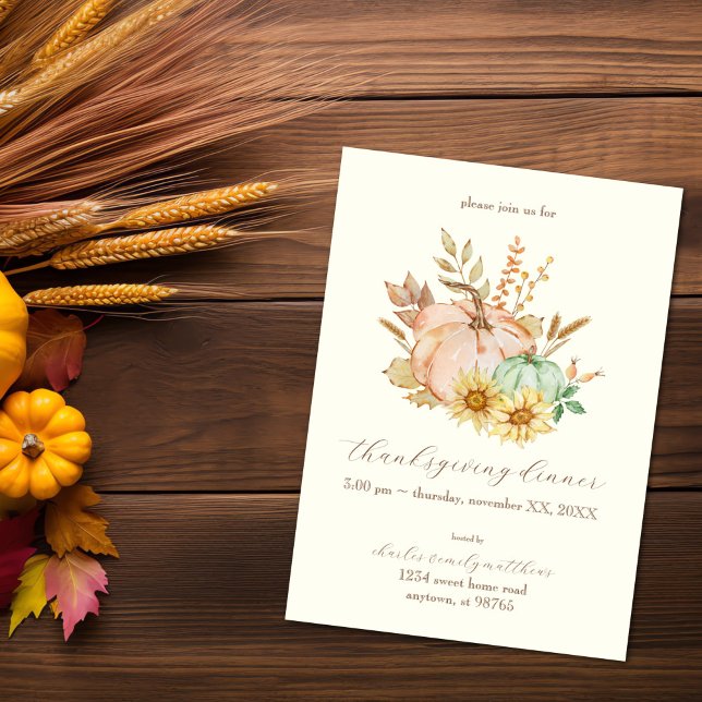 Watercolor Harvest Customizable Thanksgiving  Invitation (Watercolor Harvest Thanksgiving invitation)