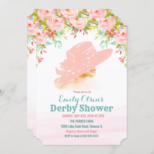 Watercolor Hat Floral Derby Shower Invitation