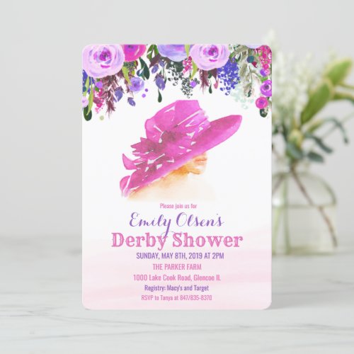 Watercolor Hat Floral Derby Shower Invitation