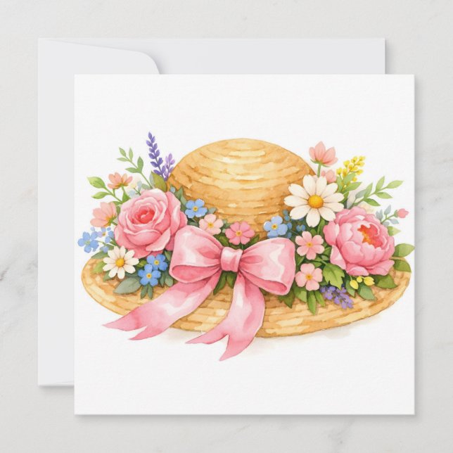 Watercolor Hat with Blooming Flowers  Card (Front)