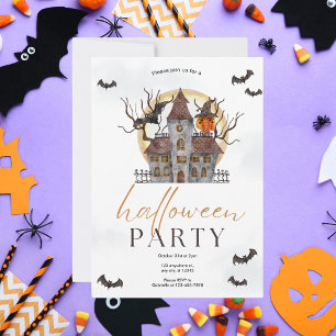 Watercolor Haunted House Halloween Party Invitation
