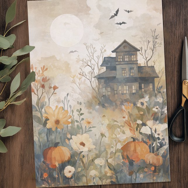 Watercolor Haunted House Halloween  Tissue Paper (Watercolor Haunted House Tissue Paper)