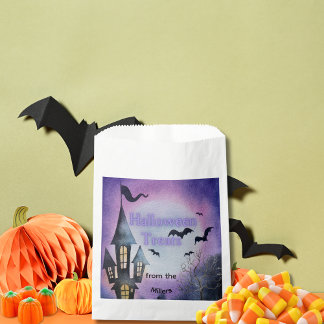 Watercolor Haunted House Halloween Treat Favor Bag