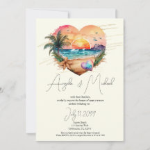 Watercolor Hawaii Beach Sunset Heart Wedding