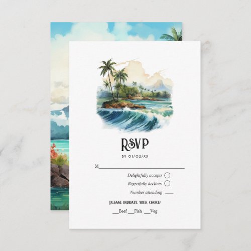 Watercolor Hawaii Destination Wedding RSVP Card