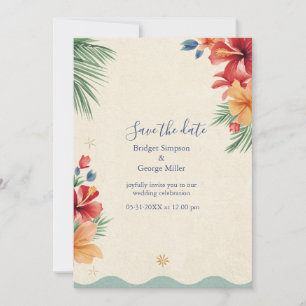 Watercolor Hawaii Hibiscus Boho Tropical Wedding Invitation