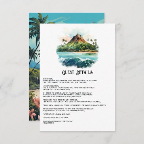 Watercolor Hawaii Wedding Guest Details Enclosure Card