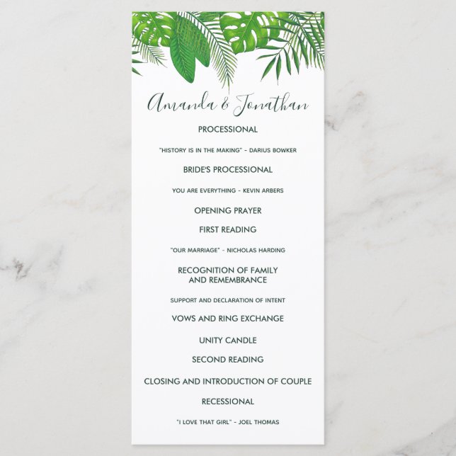 Watercolor Hawaiian Aloha Luau Wedding Program (Front)